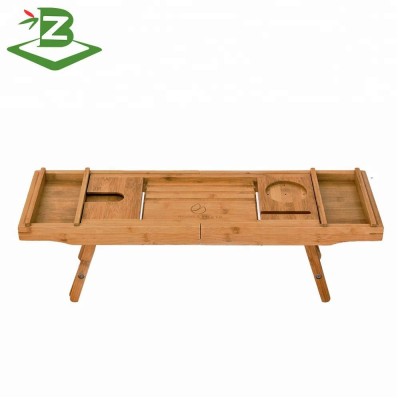 Bamboo Bath Organizer Bathtub Shower Caddy With Extendable Sides And Legs_FSC & BSCI Factory